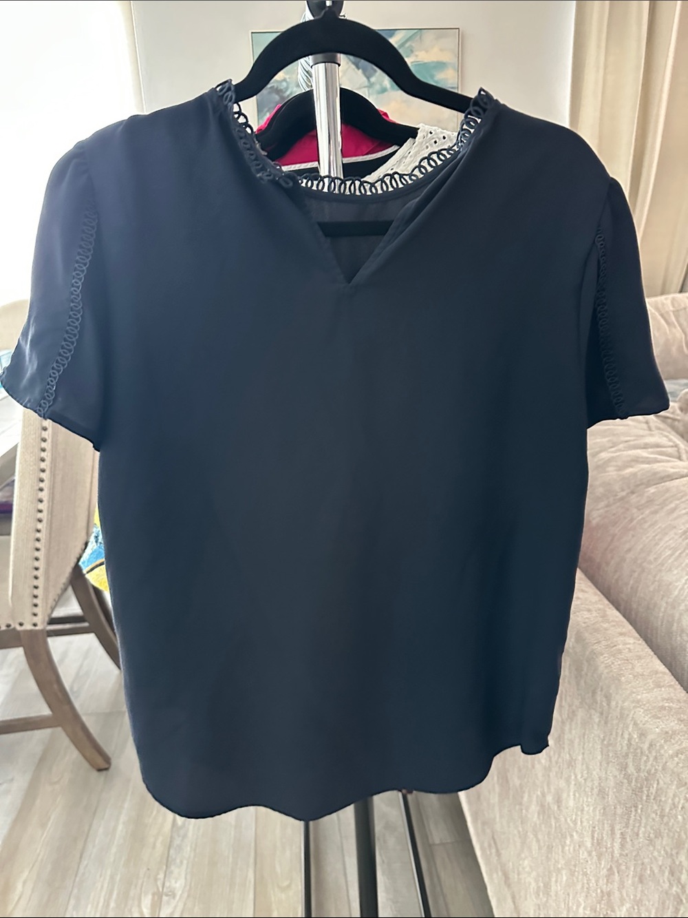 Ann Taylor Womens Black Short-Sleeve V-Neck Top